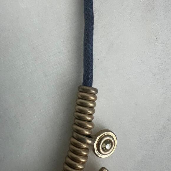 J. Crew Navy Blue and Tan Triangle Cord Bib Necklace - Picture 5 of 6